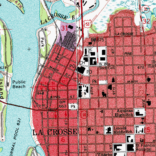 Topographic Map of La Crosse Community Theatre, WI