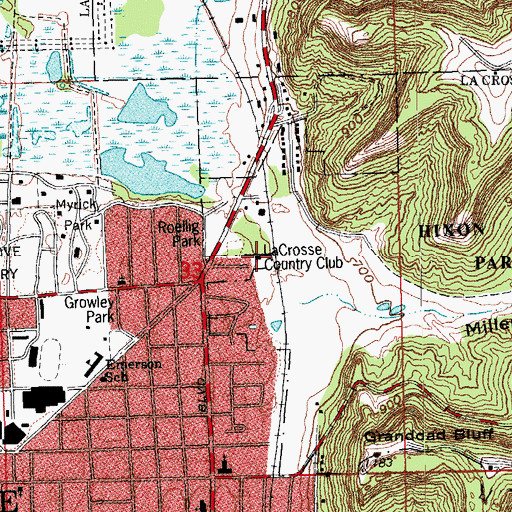 Topographic Map of La Crosse Country Club, WI