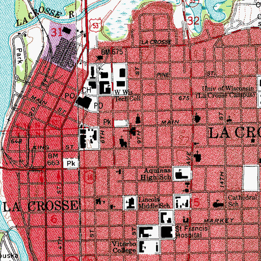 Topographic Map of La Crosse Public Library, WI