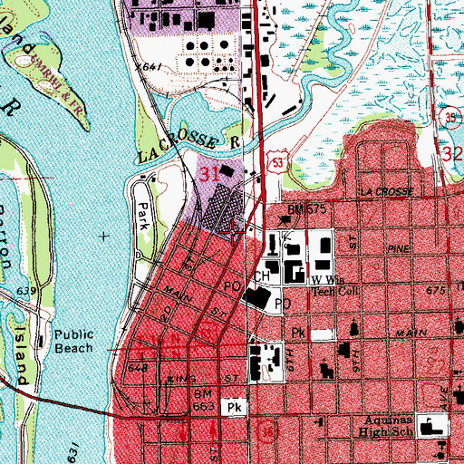 Topographic Map of La Crosse Tribune Library, WI