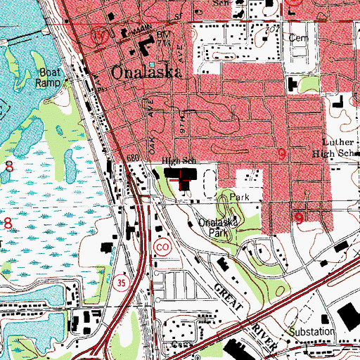 Topographic Map of Onalaska High School, WI