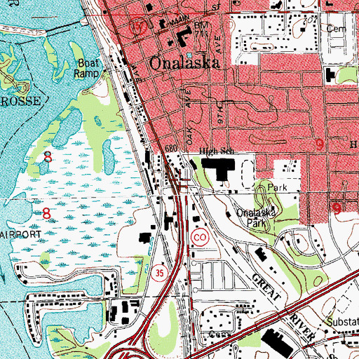 Topographic Map of Onalaska Public Library, WI