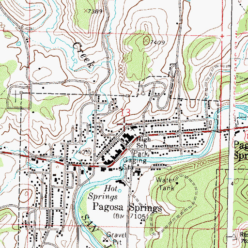 Topographic Map of Pagosa Springs, CO