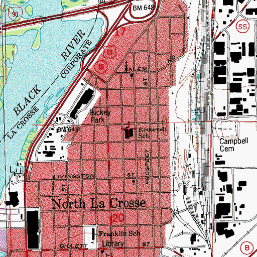 Topographic Map of Roosevelt Park, WI