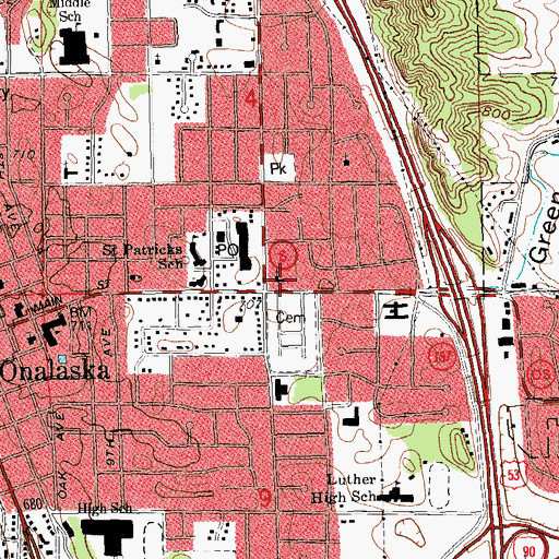 Topographic Map of Saint Paul's Lutheran School, WI