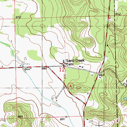 Topographic Map of Sand Creek Cemetery, WI