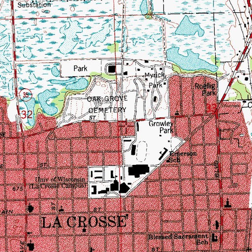 Topographic Map of Sanford Hall, WI