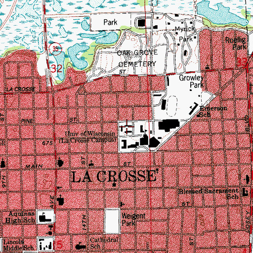 Topographic Map of Trowbridge Hall, WI