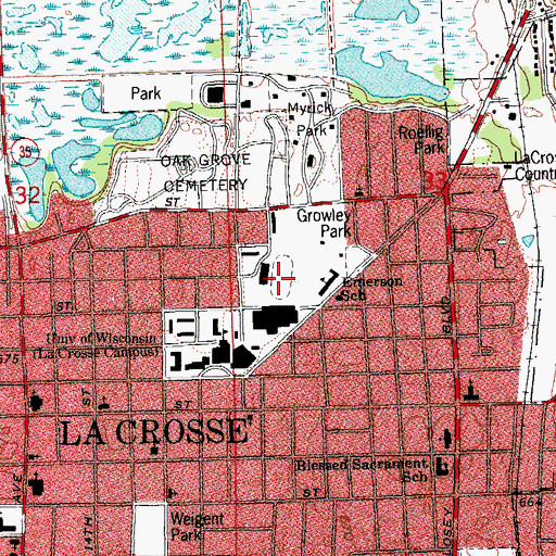 Topographic Map of Veterans Memorial Stadium, WI