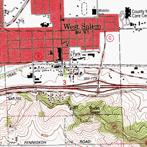 Topographic Map of West Salem Baptist Church, WI