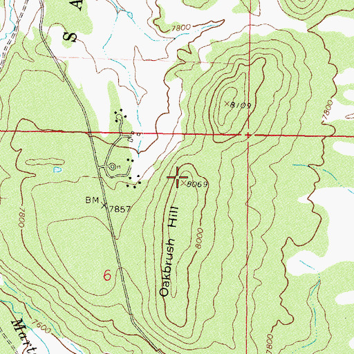Topographic Map of Oakbrush Hill, CO