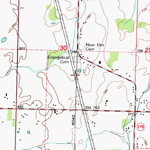 Topographic Map of Evangelical Cemetery, WI
