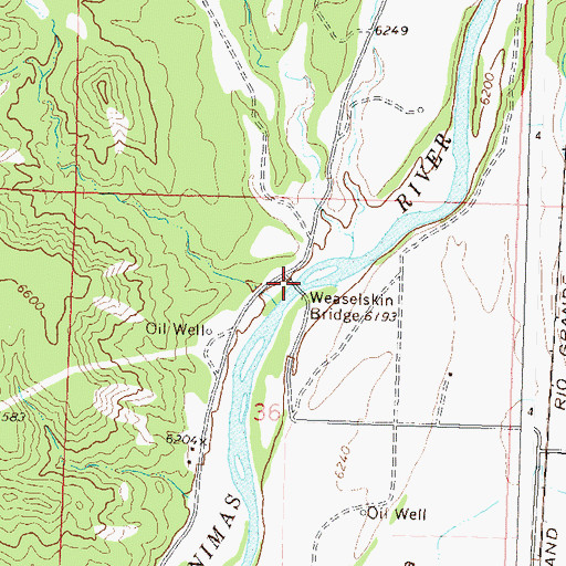 Topographic Map of Weaselskin Bridge, CO