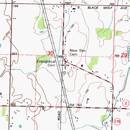Topographic Map of New Elm Cemetery, WI