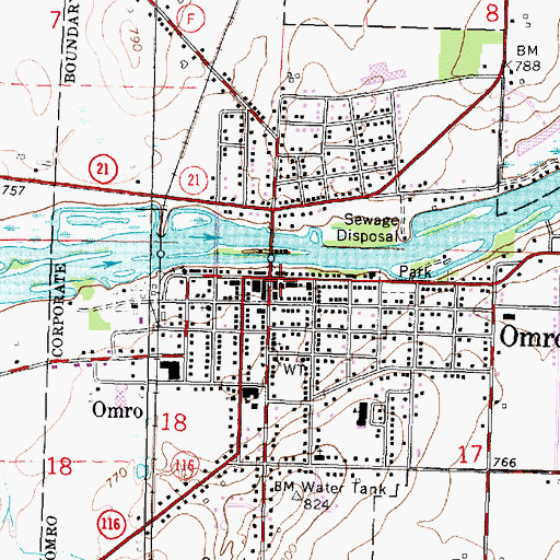 Topographic Map of Omro Post Office, WI