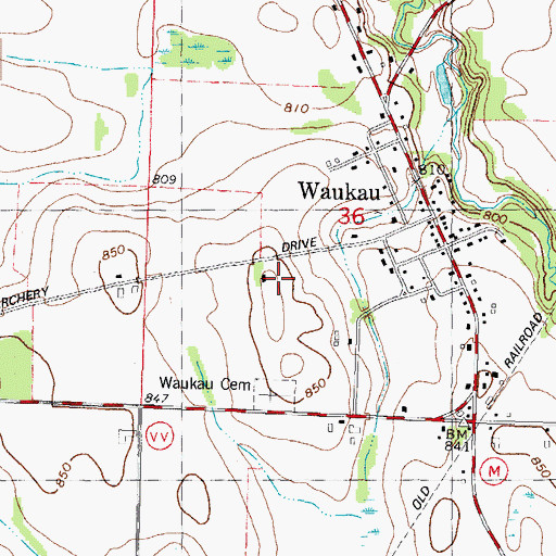 Topographic Map of Waukau Cemetery, WI