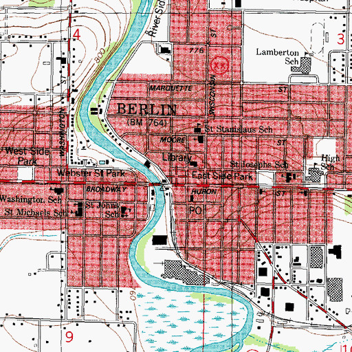 Topographic Map of Berlin City Hall, WI