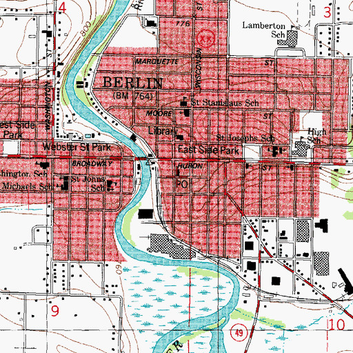 Topographic Map of Berlin Post Office, WI