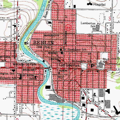 Topographic Map of Berlin Public Library, WI
