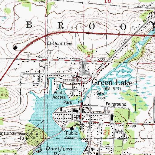 Topographic Map of Federated Church of Green Lake, WI
