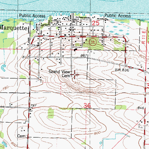 Topographic Map of Grand View Cemetery, WI