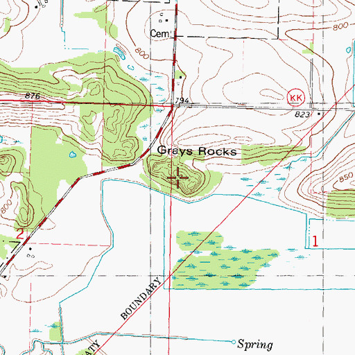 Topographic Map of Grays Rocks, WI