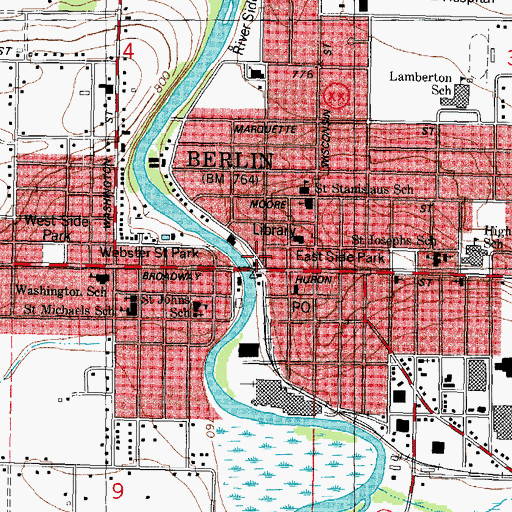 Topographic Map of Market Square, WI