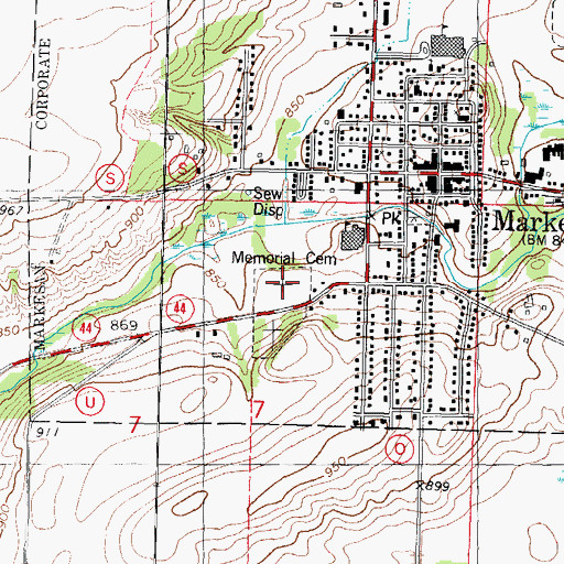 Topographic Map of Memorial Cemetery, WI