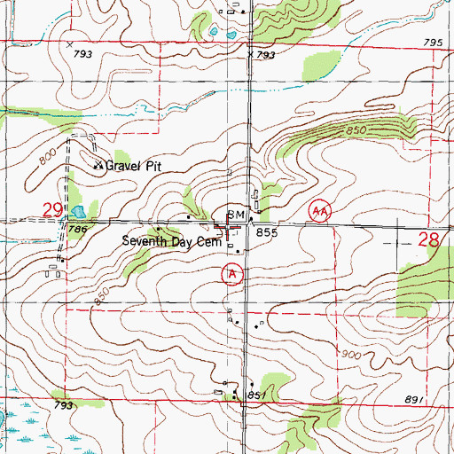 Topographic Map of Seventh Day Cemetery, WI