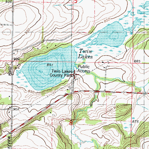Topographic Map of Twin Lakes County Park, WI