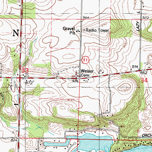 Topographic Map of Weiser Cemetery, WI