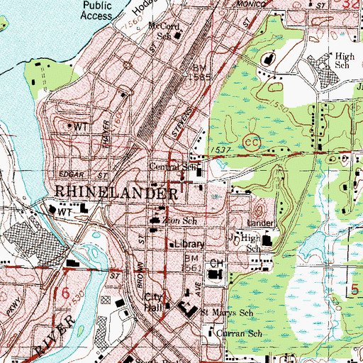 Topographic Map of First Baptist Church, WI