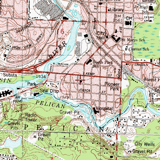 Topographic Map of First United Methodist Church, WI