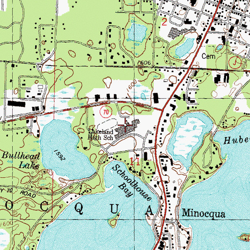 Topographic Map of Lakeland Union High School, WI