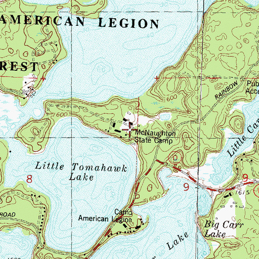 Topographic Map of McNaughton State Camp, WI