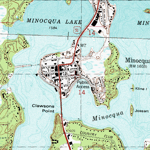 Topographic Map of Minocqua Community Building, WI