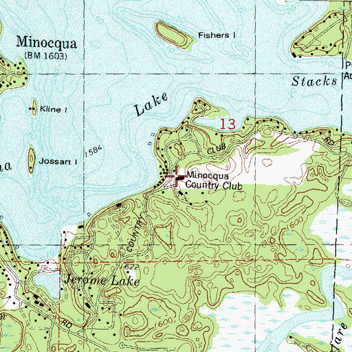 Topographic Map of Minocqua Country Club, WI