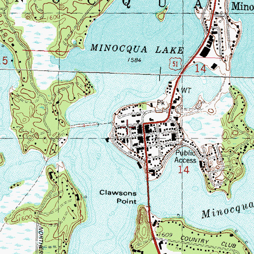 Topographic Map of Minocqua Post Office, WI