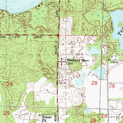 Topographic Map of Newbold Memorial Cemetery, WI
