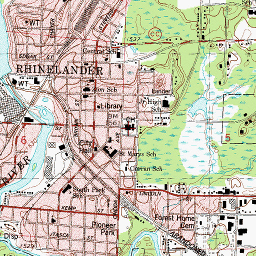 Topographic Map of Oneida County Courthouse, WI