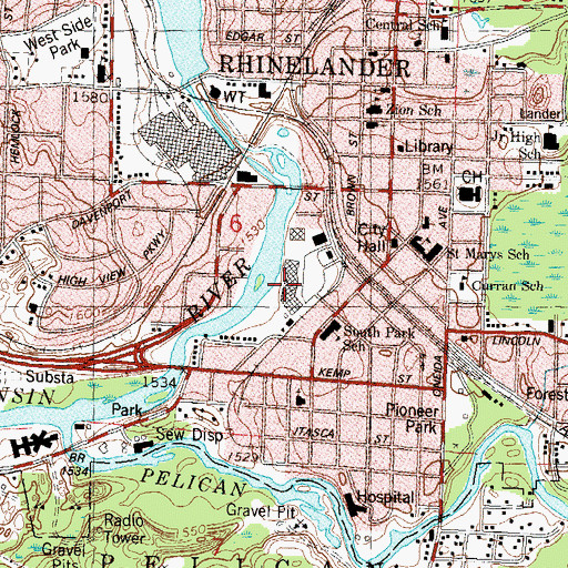 Topographic Map of Oneida Mall Shopping Center, WI