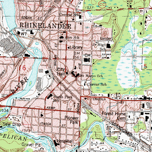 Topographic Map of Saint Marys Roman Catholic Church, WI