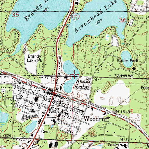 Topographic Map of Snake Lake, WI