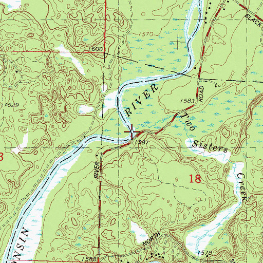 Topographic Map of Two Sisters Creek, WI