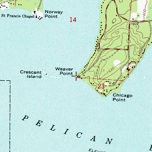 Topographic Map of Weaver Point, WI