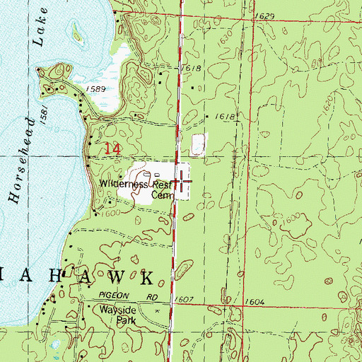Topographic Map of Wilderness Rest Cemetery, WI