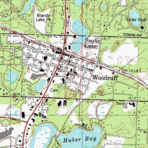 Topographic Map of Woodruff Baptist Church, WI