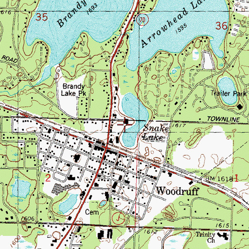 Topographic Map of Woodruff Community Building, WI