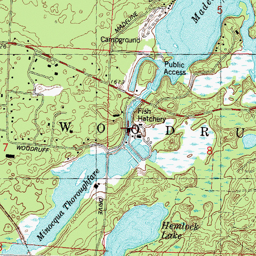 Topographic Map of Woodruff Fish Hatchery, WI