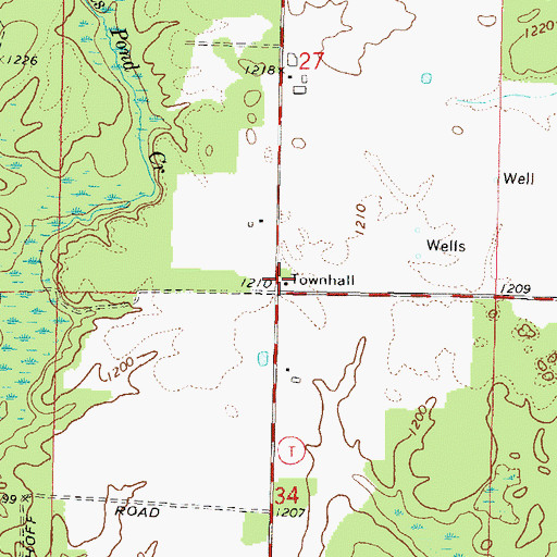 Topographic Map of Doty Townhall, WI